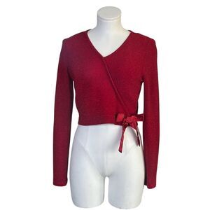 Amy Byer Girls Red Wrap Fuzzy Crop Sweater Size 16 Long Sleeve